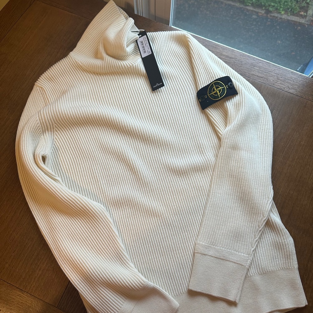 Stone Island Wool Turtleneck Sweater White L